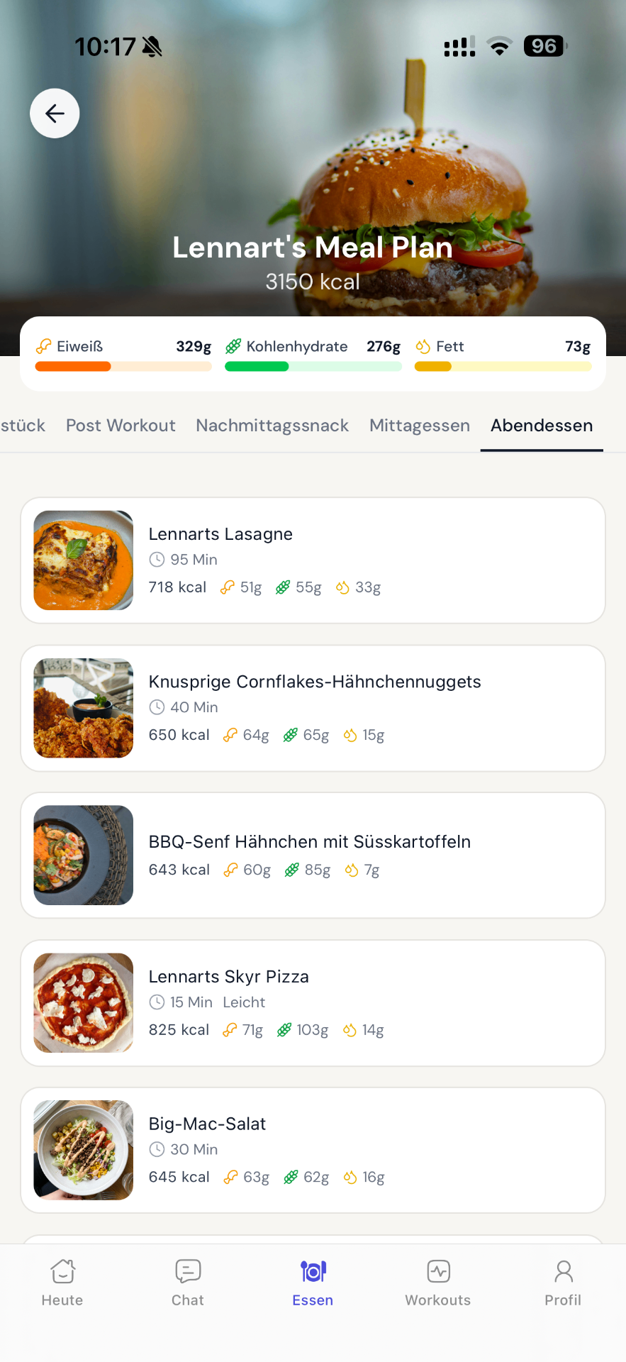 Ernährungsplan Screenshot